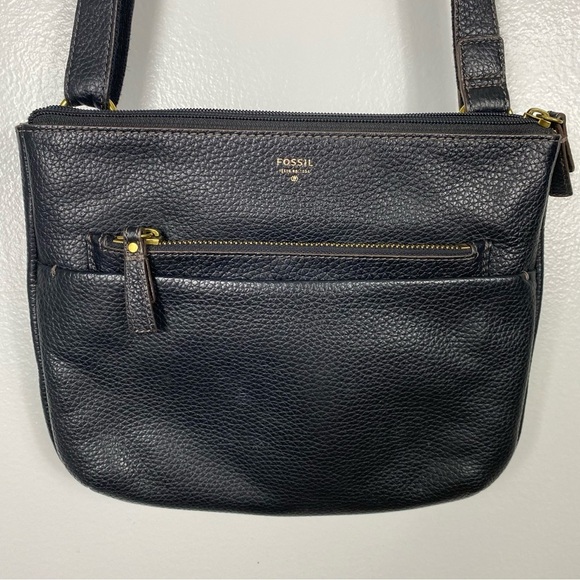 Fossil Tessa Black Pebble Leather Boho Crossbody Bag - Picture 1 of 11